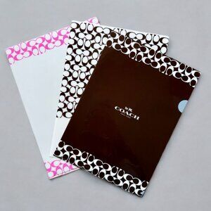 Coach Brown White Pink Signature Plastic File Folders (Set of 3)